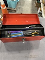 RED METAL TOOLBOX 19", W/' INSIDE TRAY, SOME TOOLS