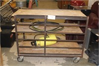 Roll Around Iron Work Bench with pylwood shelves