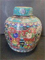 Antique Qing Period Lidded Cloisonné Jar 8”