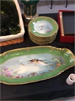 Green Limoges fish dish with plates