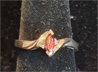 Real Garnet & Diamond in 10K Ema Ring; Stones