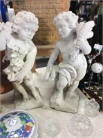 Two piece Cupid stone outdoor decor