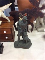 Bronze man with hunting dog figurine