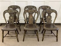 6 Early Country Painted Plank Bottom Chairs