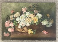 Oil on Canvas Painting - Basket of Roses