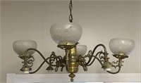 Early 8 Arm Hanging Brass Chandelier
