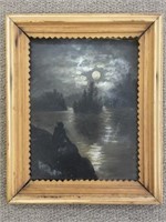 Oil on Board Painting - Moonlit Sky