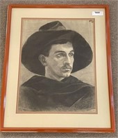 Charcoal Drawing of Man with Hat