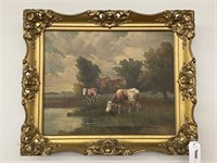 Oil on Canvas Painting of Cows