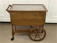 Walnut Tea Cart with Removable Glass Tray