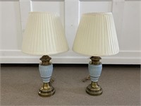Pair of Contemporary Table Lamps w/ Blue Bases