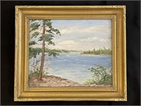 M. Alexander Oil on Board Lake Scene Painting