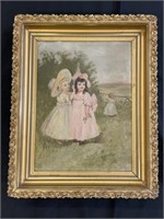 Oil on Board Painting of 3 Young Girls