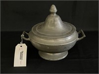 Early Pewter Double Handled Covered Dish
