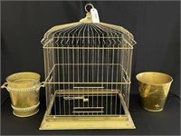 Osborn Brass Bird Cage & 2 Brass Buckets