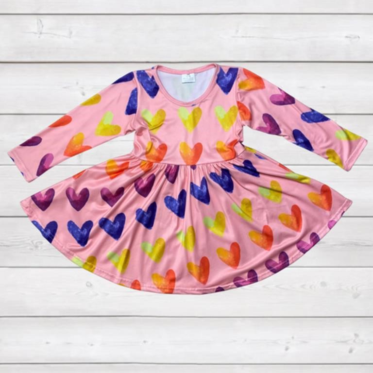 $18 Size 12-18M Kids Pink Watercolor Hearts Dress
