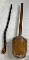 Large Wooden Pestle and Walking Cane