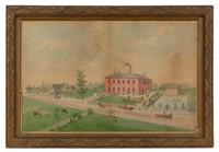 19th-century folk art watercolor of brewery (overall)