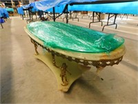 OVAL MARBLE TOP COFFEE TABLE WITH GLASS TOP