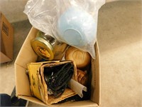 BOX LOT -PLASTIC DISHES, GLASS CANISTERS, VAPORIZR