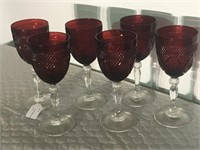 Lot of 6 Red & Clear Goblets