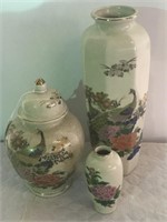 3 pc. Oriental Style Urn & Vases