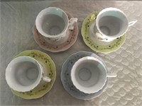 Lot of 4 Colorful Floral Cups & Saucers