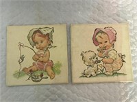 Lot of 2 Vintage Baby Wall Plagues