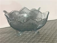 Vintage Light Blue Footed Oval Glass Bowl