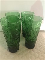 Set of 4 Vintage Green Drinking Glasses