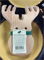 Two piece wooden moose salad servers