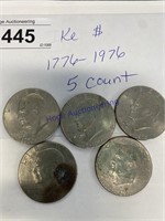 EISENHOWER DOLLAR COIN--1776-1976, 5 COUNT