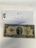 $2 BILL, 1928 G (TAPED)