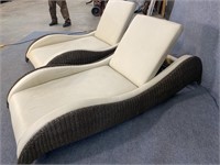 PR OF LUXOR GRAY LEATHER WICKER CHAISE