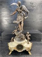ANTIQUE LARGE SIGNED FRENCH BRONZE AND MARBLE