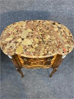 19TH CENT. MARQUETRY INLAY FRENCH MARBLE TOP