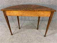 FLAMED MAHOGANY INLAID HALF ROUND CONSOLE TABLE
