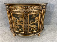 LARGE CHINOISERIE DECORATED HALF ROUND COMMODE