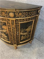 LARGE CHINOISERIE DECORATED HALF ROUND COMMODE