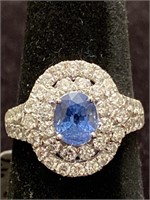 PLATINUM CUSTOM DIAMOND AND BLUE SAPPHIRE RING