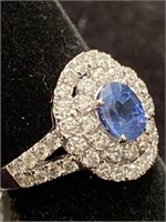 PLATINUM CUSTOM DIAMOND AND BLUE SAPPHIRE RING