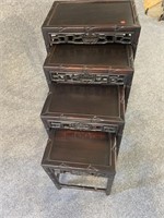 SET OF 4 ROSEWOOD CARVED ORIENTAL STACKING TABLES