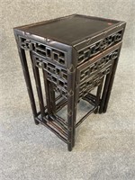 SET OF 4 ROSEWOOD CARVED ORIENTAL STACKING TABLES