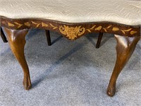 ANTIQUE MARQUETRY INLAID 3 SEAT BENCH