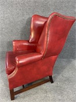 CLASSIC LEATHER CHIPPENDALE WINGBACK CHAIR