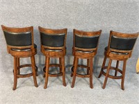 EXCEPTIONAL SET OF 4 LEATHER CHERRY SWIVEL BAR