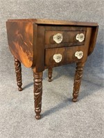 19TH CENT. FLAMED MAHOGANY DROP LEAF WORK TABLE