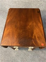 19TH CENT. FLAMED MAHOGANY DROP LEAF WORK TABLE
