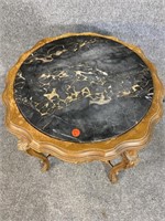 HEAVY CARVED WALNUT MARBLE TOP TABLE