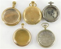 5 Antique Pocket Watch Cases - 1 is Sterling